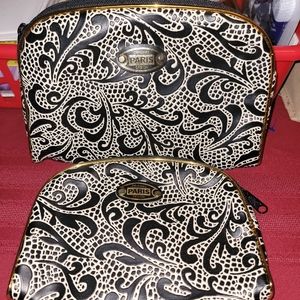 Aris Black and Cream Cosmetic Bag Duo